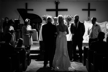 dad and Bride at marriage service, Shot in Black and White